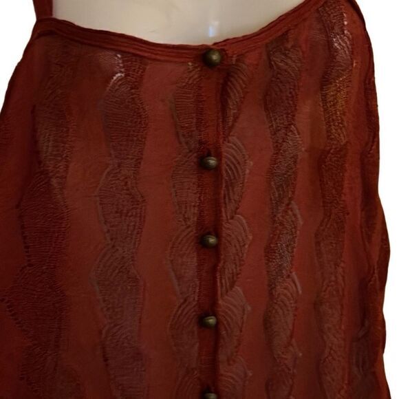 Free People button front top dress strappy‎ new S wavy knit pattern rust color - Picture 2 of 9